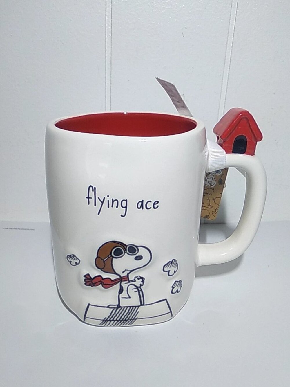 Rae Dunn x SNOOPY PEANUTS Flying Ace Coffee Mug Cup Red Dog House Handle Ceramic